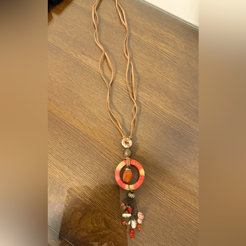 Bohemian Necklace with Coral and Brown Accents